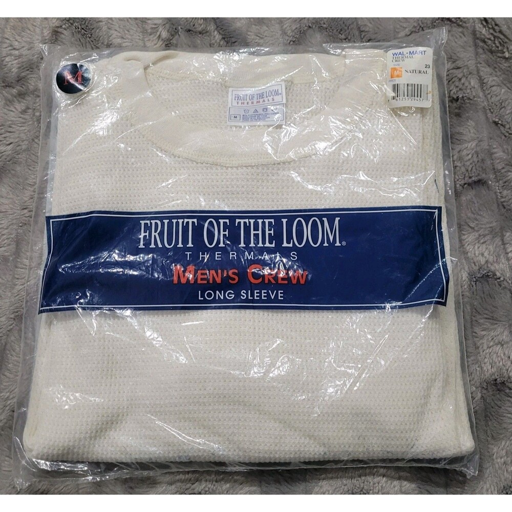 Fruit Of The Loom Vintage 1999 Mens M Long Sleeve Crew Thermal Shirt Natural New